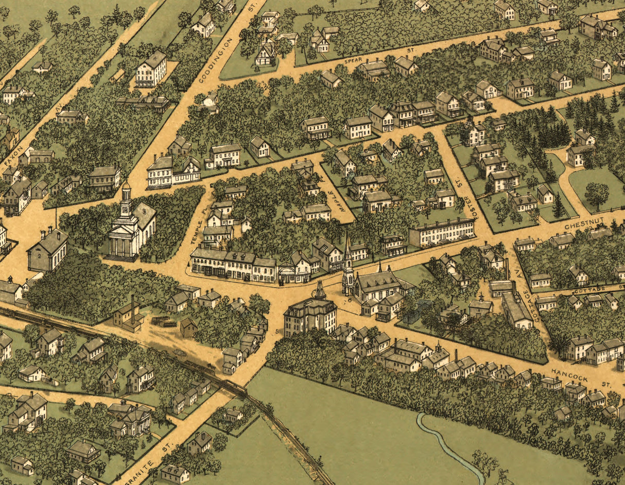 1877 Panoramic Map of Quincy Massachusetts