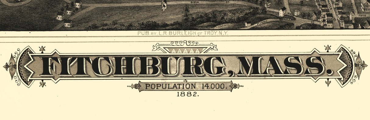 1882 Panoramic Map of Fitchburg Massachusetts