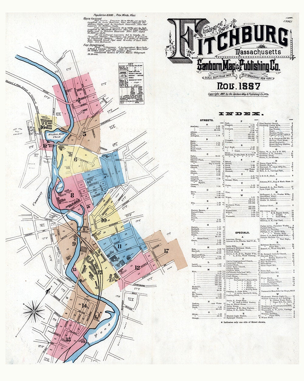1887 Town Map of Fitchburg Worcester County Massachusetts