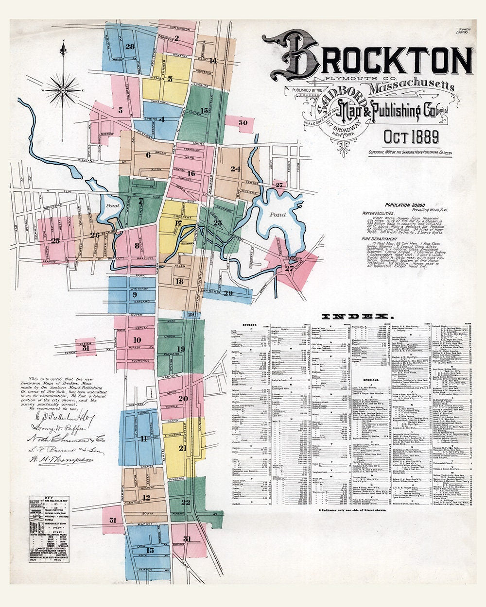1889 Town Map of Brockton Plymouth County Massachusetts