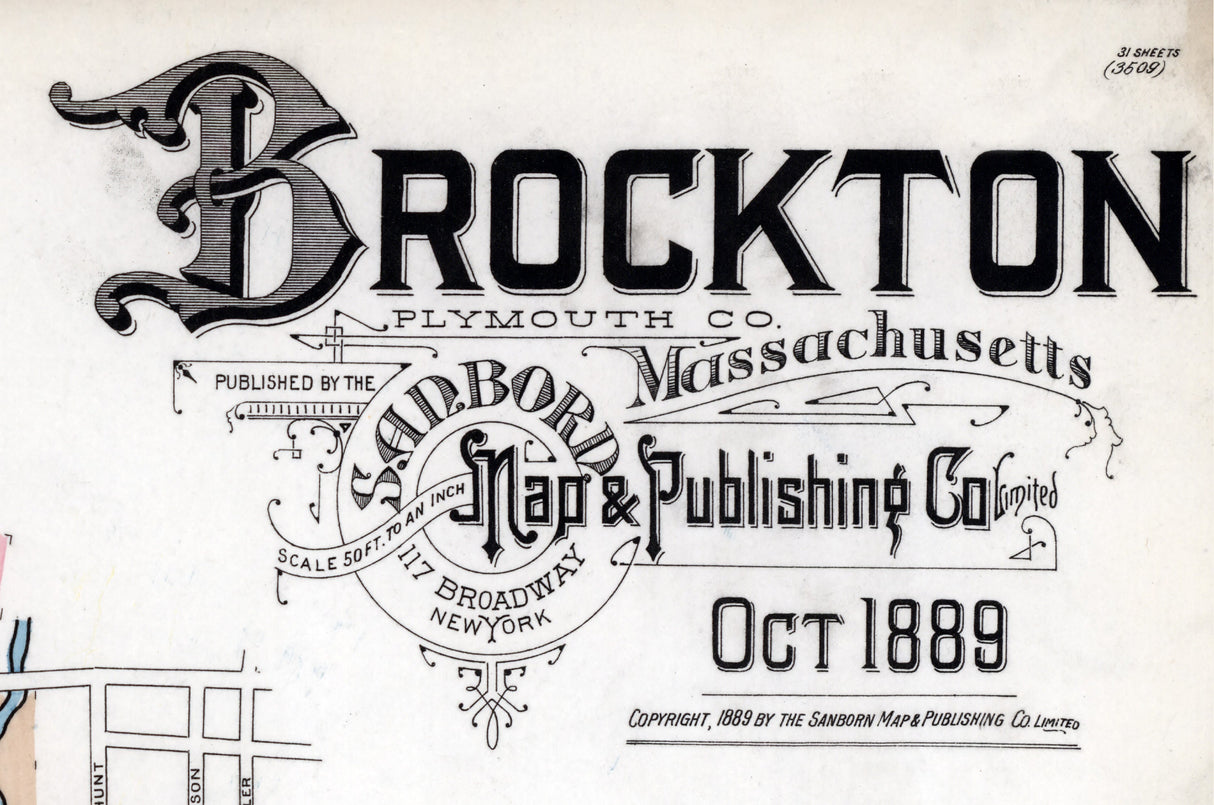 1889 Town Map of Brockton Plymouth County Massachusetts