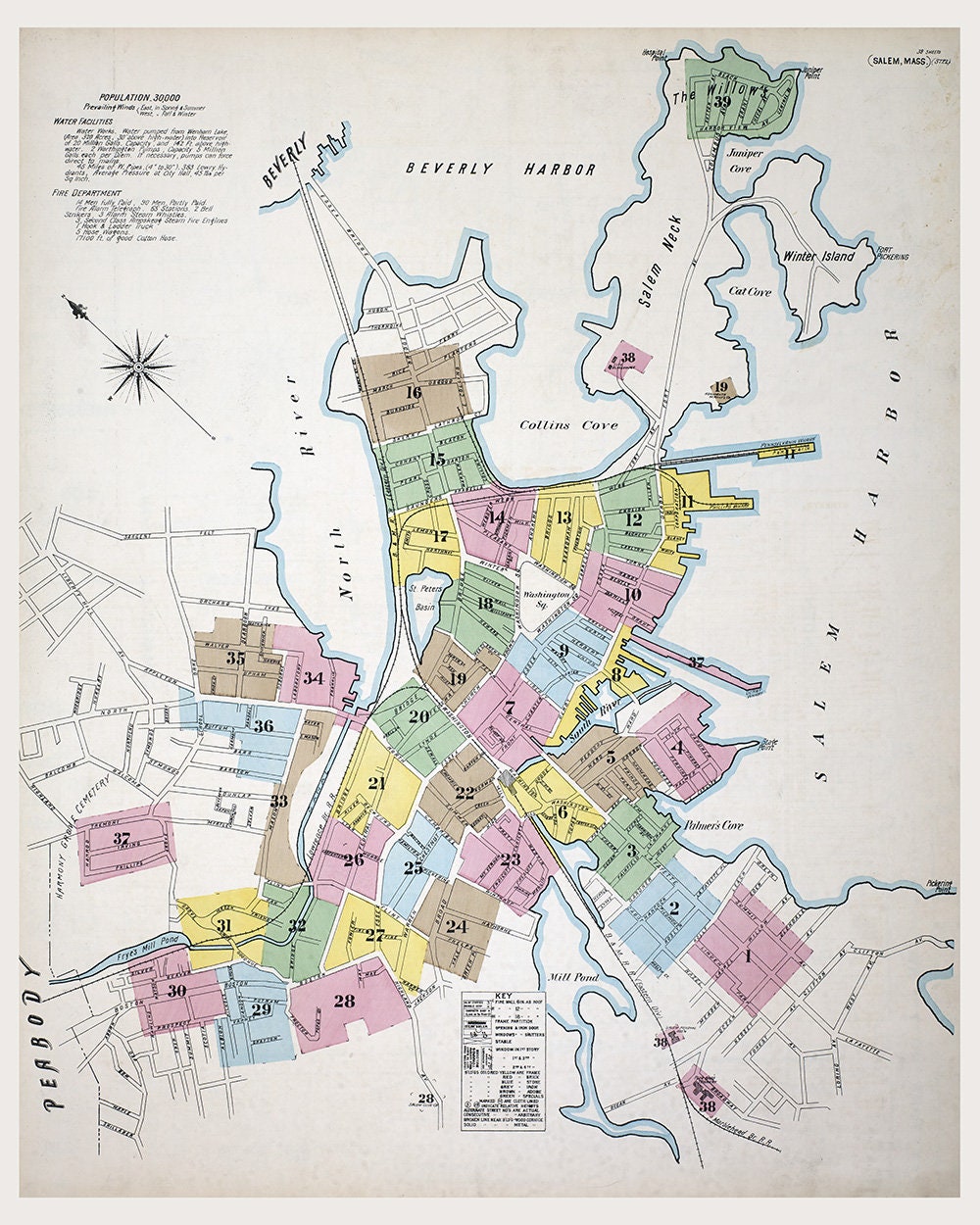 1890 Town Map of Salem Essex County Massachusetts