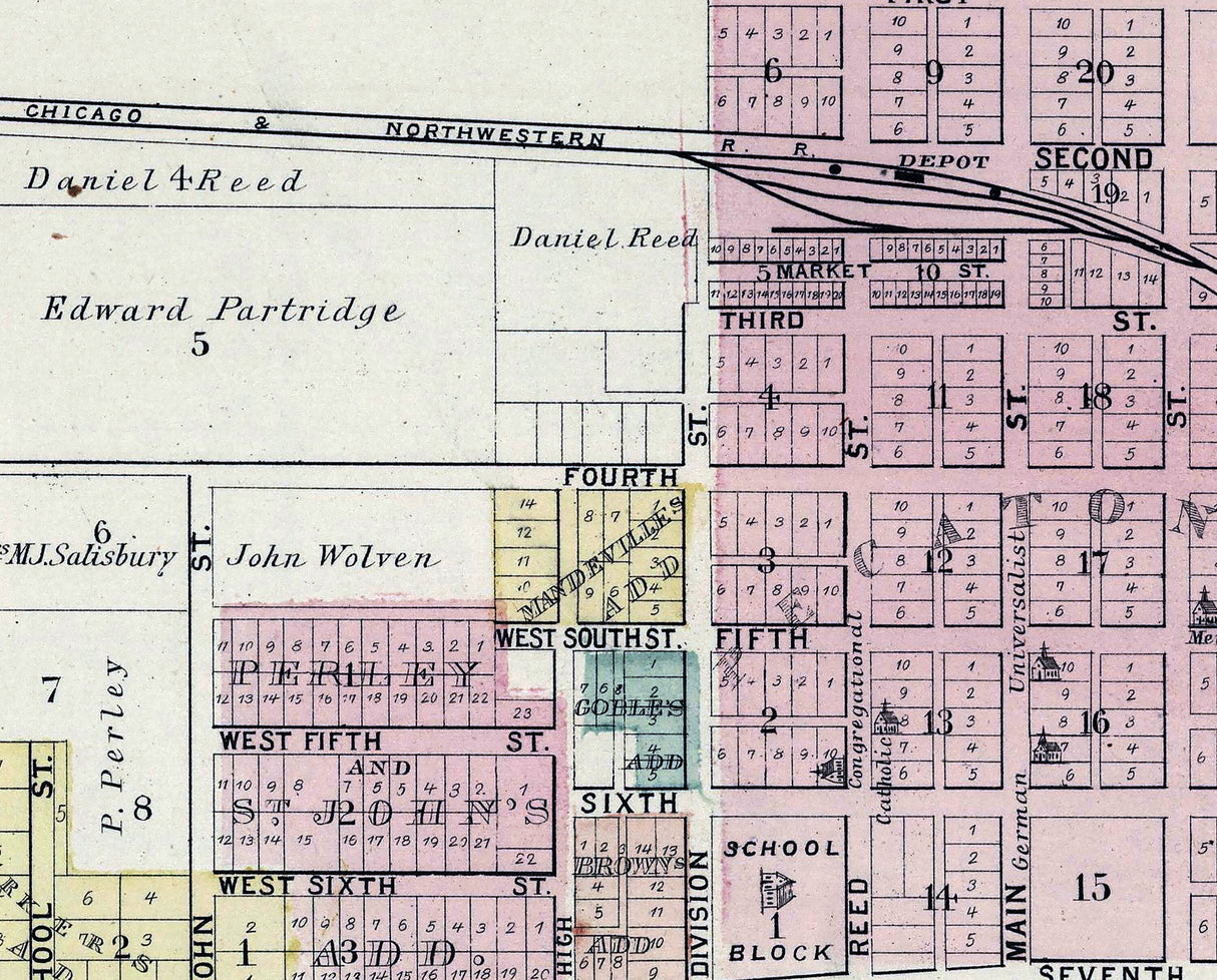 1886 Map of Pecatonica Winnebago County Illinois