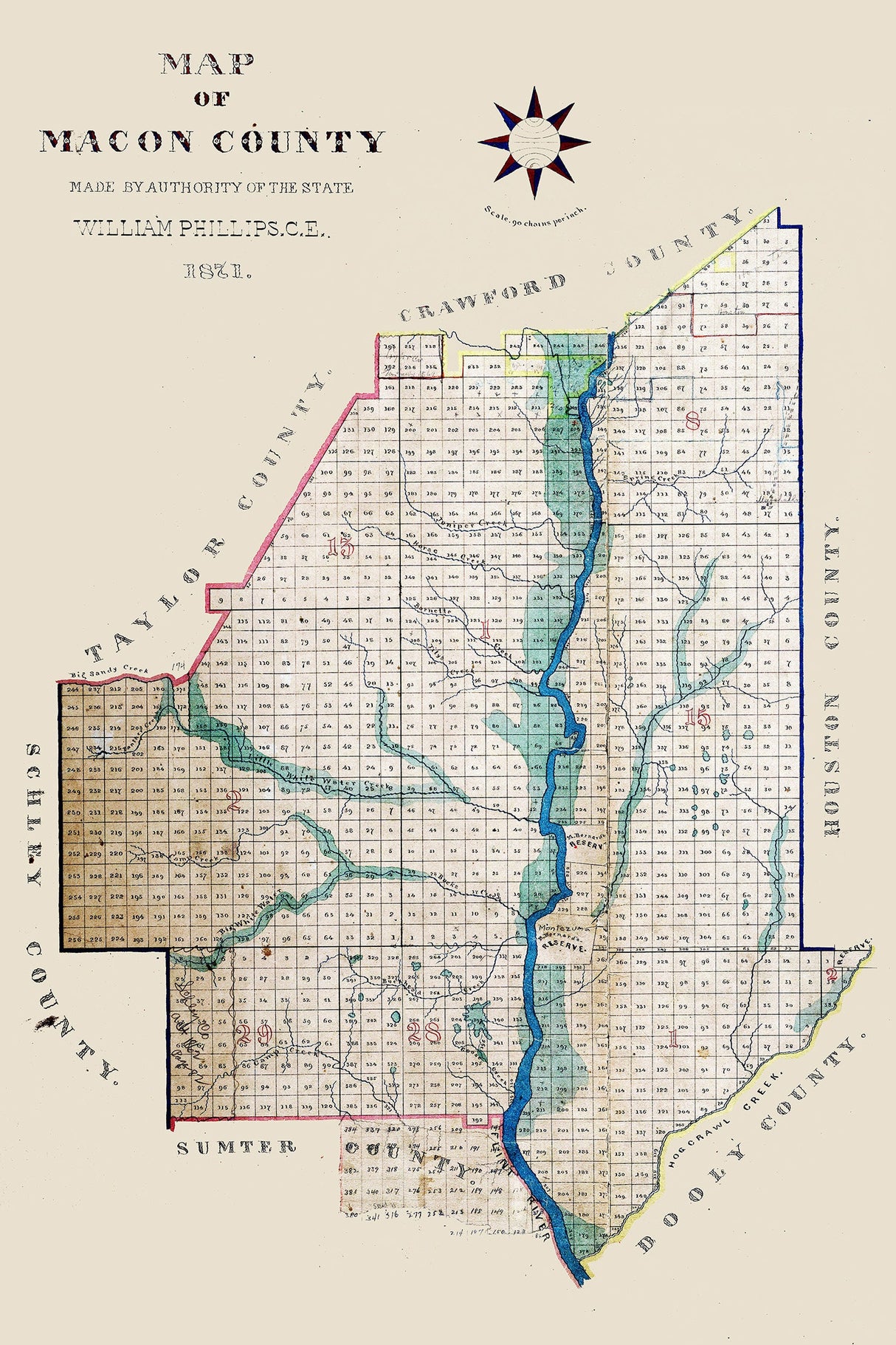 1871 Map of Macon County Georgia