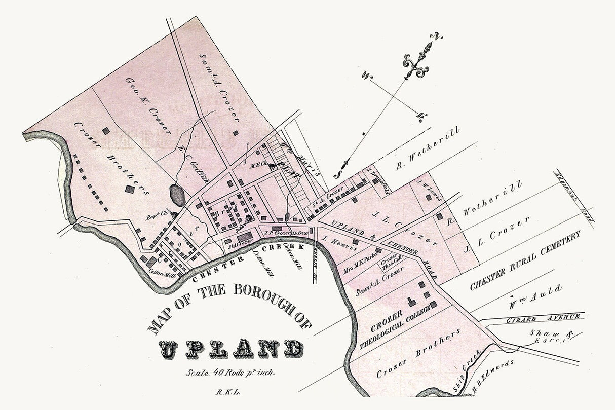 1875 Town Map of Upland Delaware County Pennsylvania