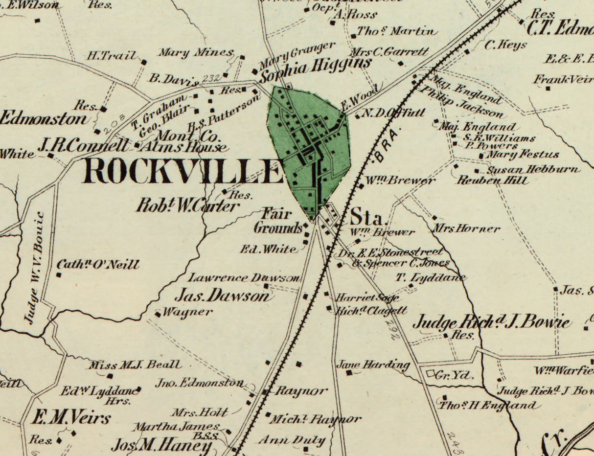 1879 Map of Rockville Township Montgomery County Maryland