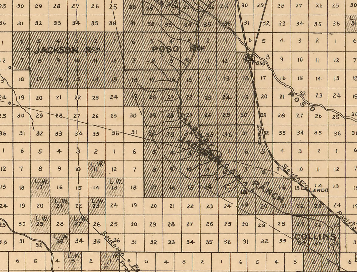 1888 Map of Part of Kern County California Bakersfield