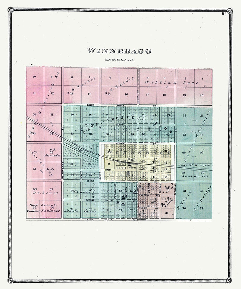 1886 Town Map of Winnebago Illinois