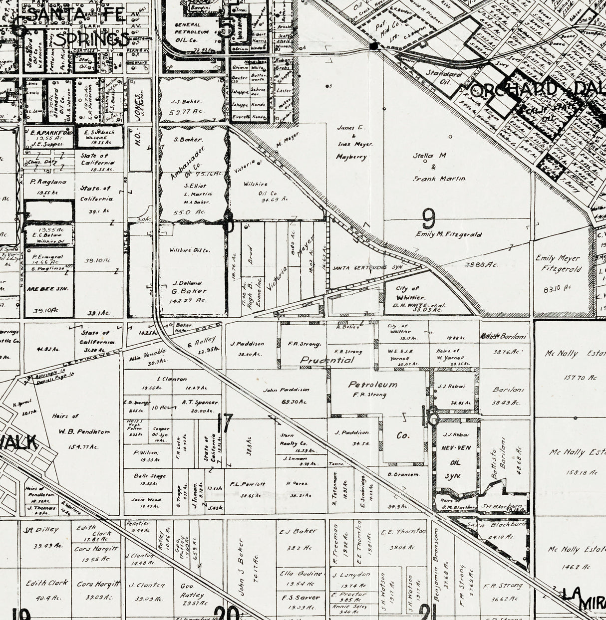 1922 Farm Line Map of Santa Fe Springs Oil Field California