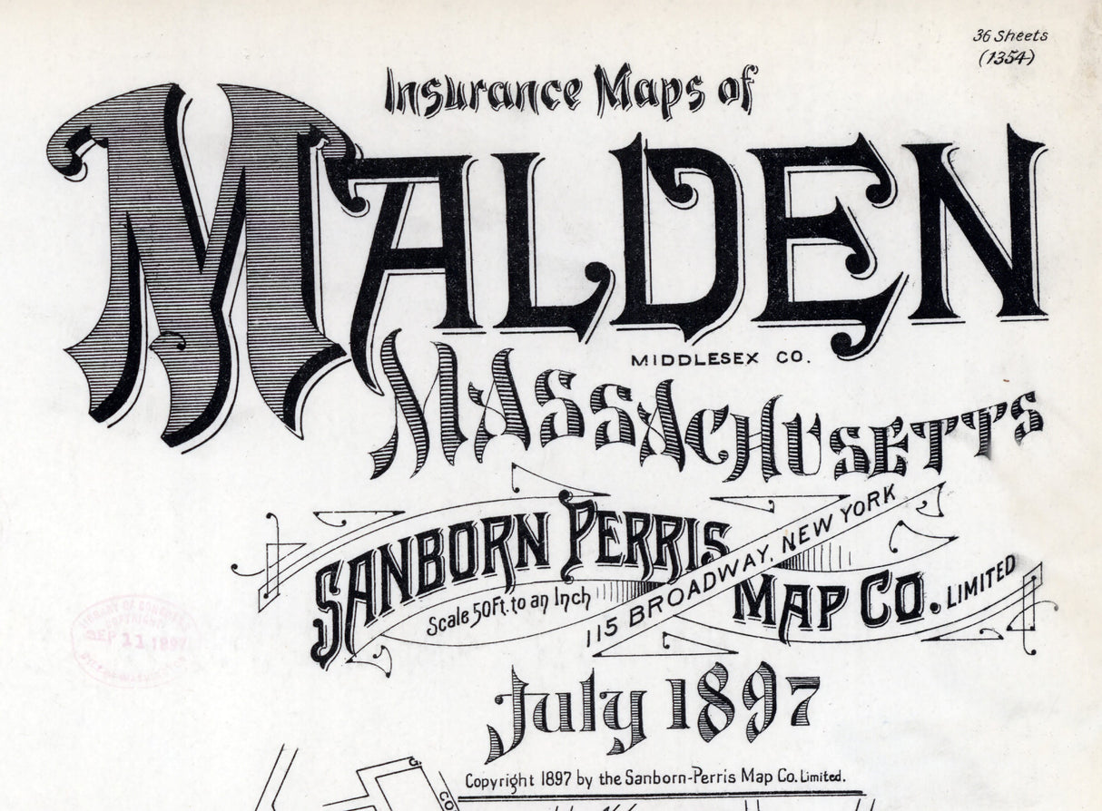 1897 Town Map of Malden Middlesex County Massachusetts