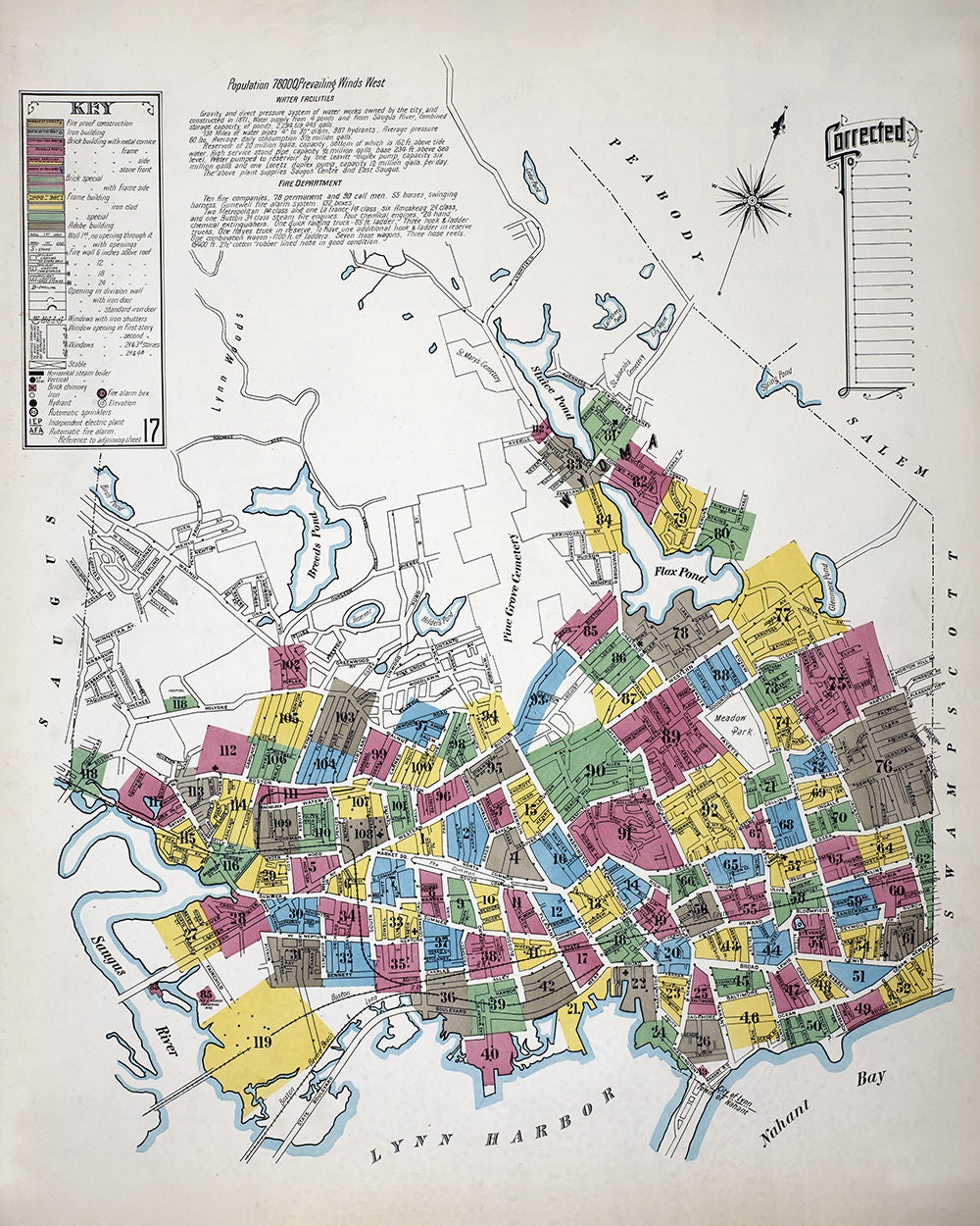 1908 Town Map of Lynn Essex County Massachusetts