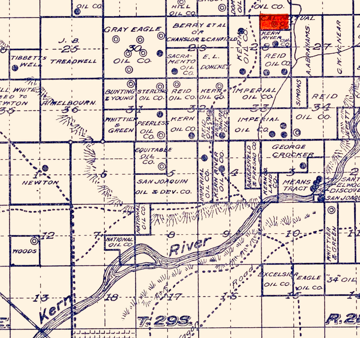 1899 Map of Kern River Oil District Bakersfield California