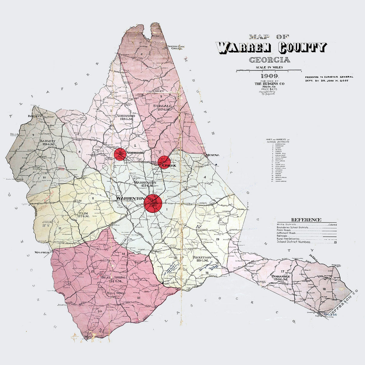 1909 Map of Warren County Georgia