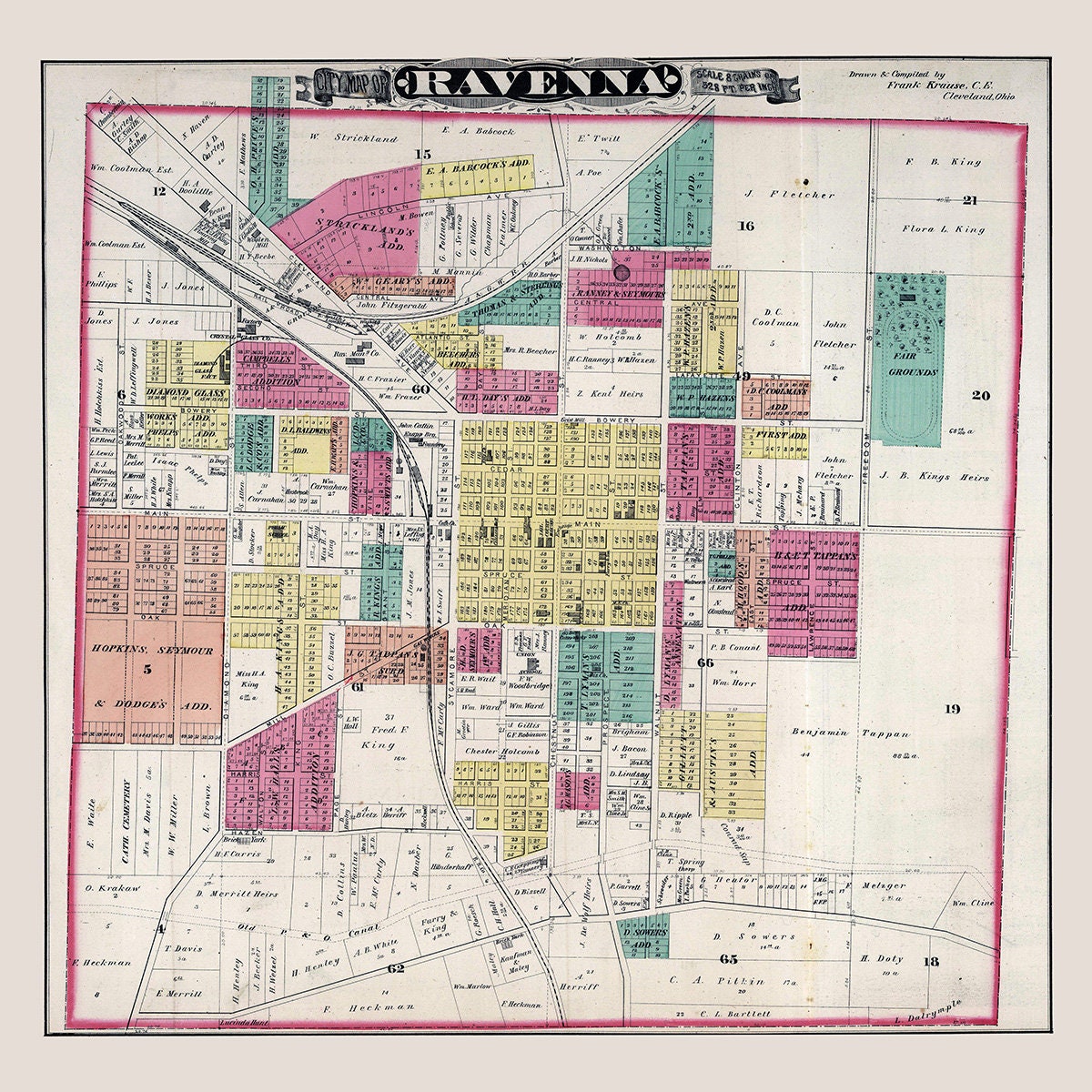 1874 Map of Ravenna Portage County Ohio