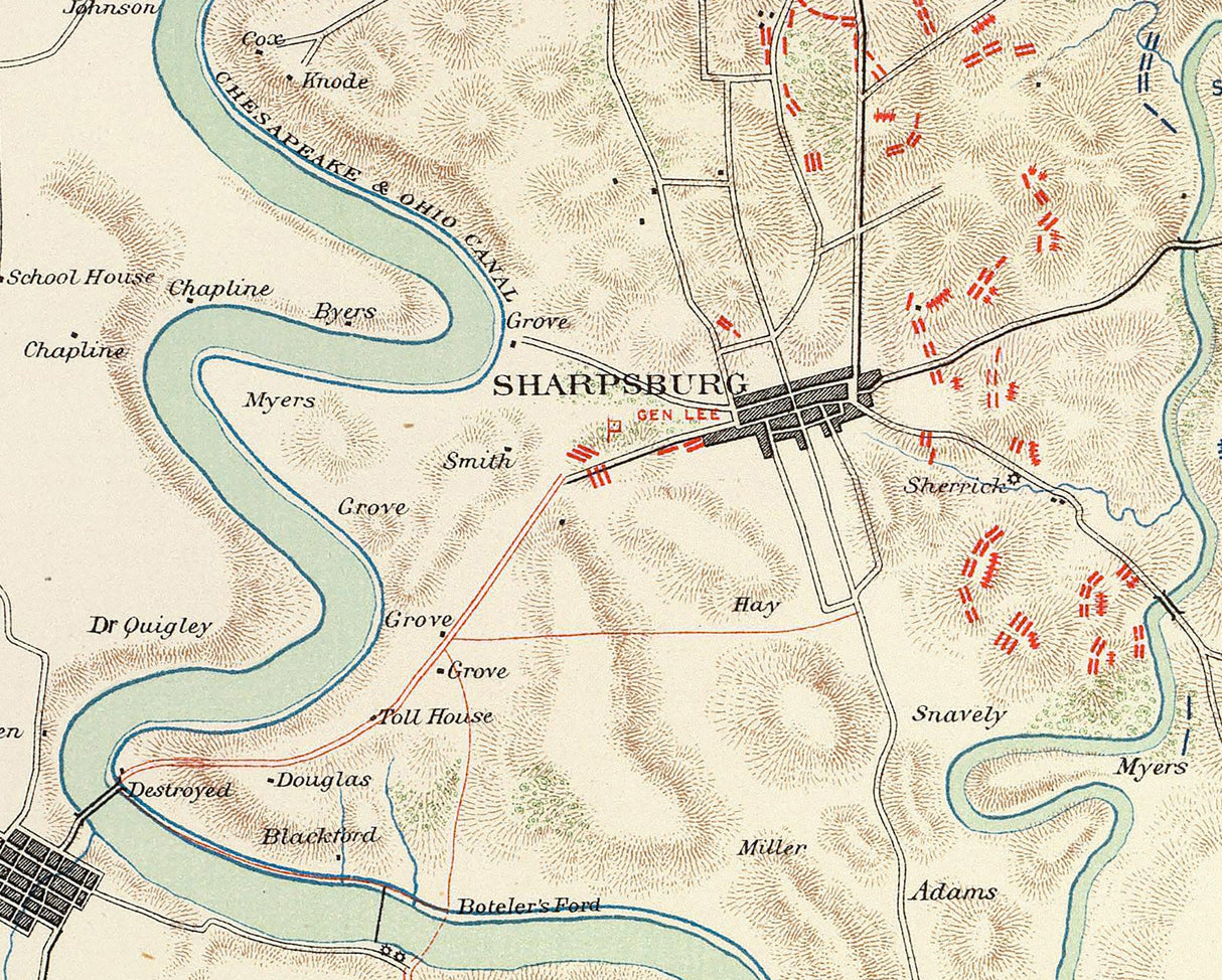 1867 Map Battle of Antietam Sharpsburg Maryland and Harpers Ferry