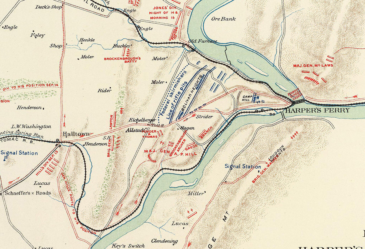 1867 Map Battle of Antietam Sharpsburg Maryland and Harpers Ferry