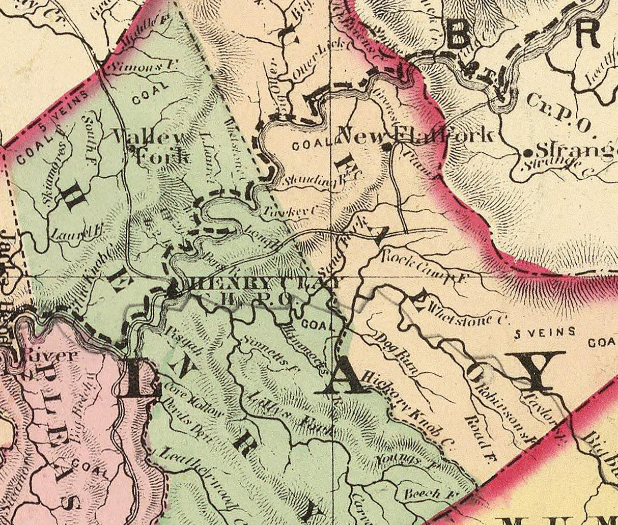 1873 Map of Clay Webster Nicholas and Fayette County West Virginia