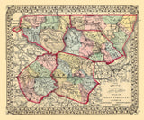 1873 Map of Wetzel Monongalia Marion Doddridge and Harrison County West Virginia