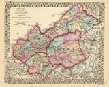 1873 Map of Tyler Ritchie Pleasants Wood and Wirt County West Virginia