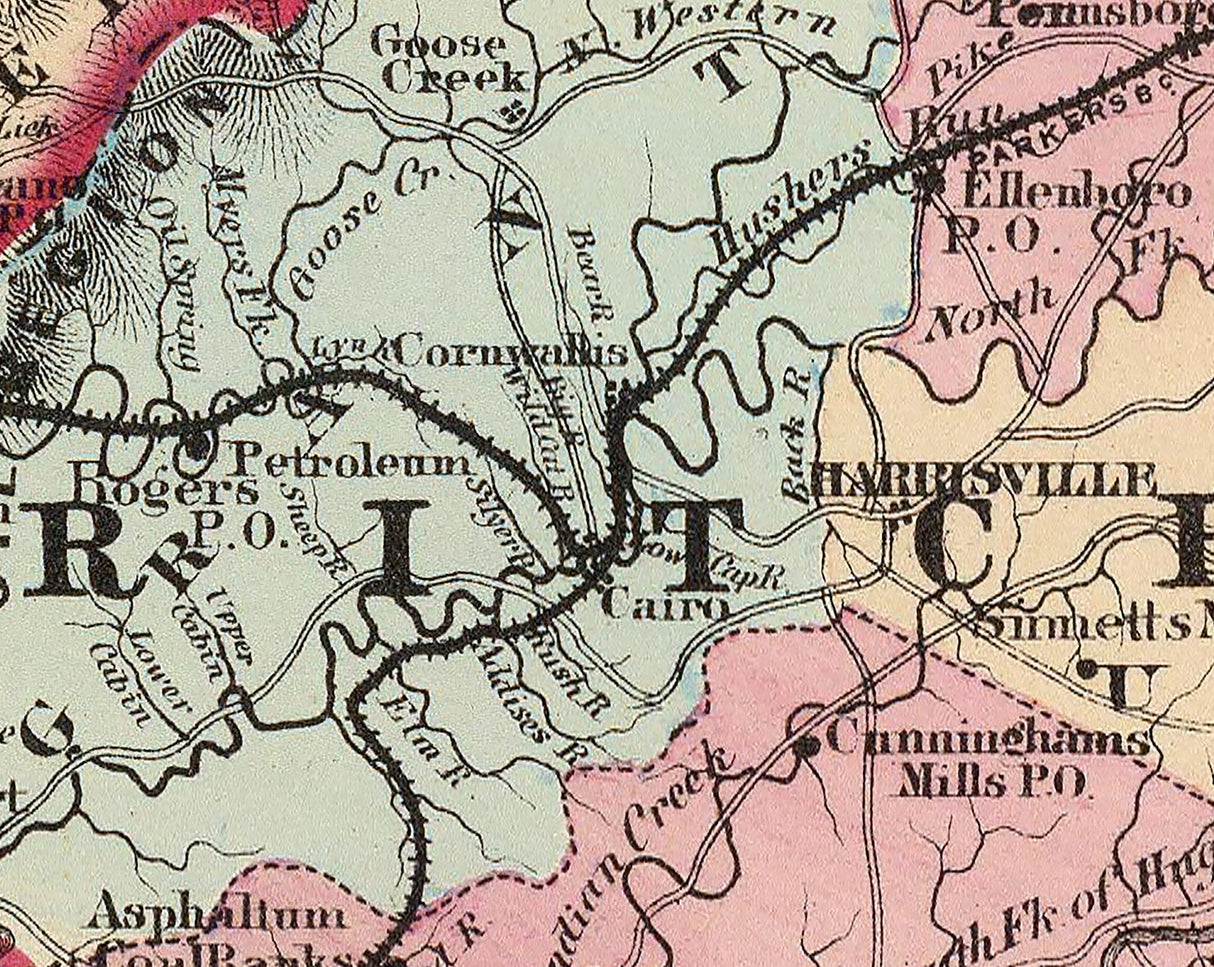 1873 Map of Tyler Ritchie Pleasants Wood and Wirt County West Virginia