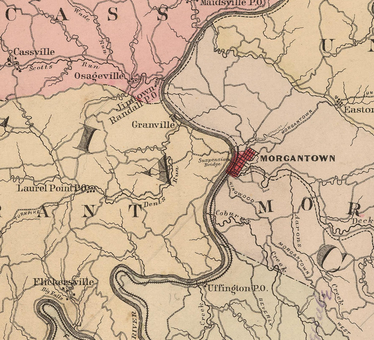 1886 Map of Marion and Monongalia County West Virginia