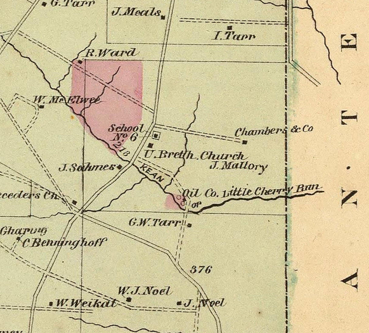 1865 Map of Oakland Township Venango County Pennsylvania Oil Region