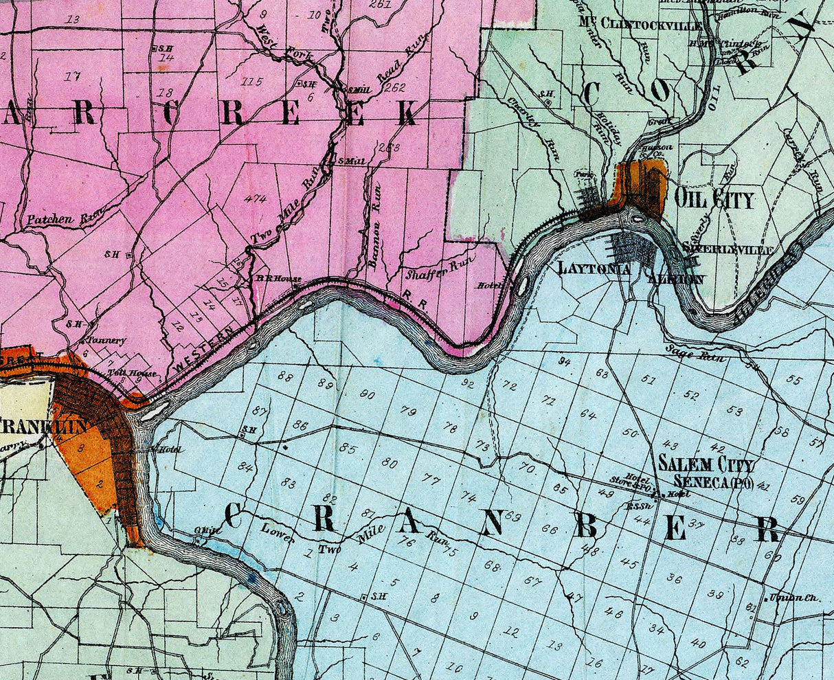 1865 Map of Venango County Pennsylvania Oil Region