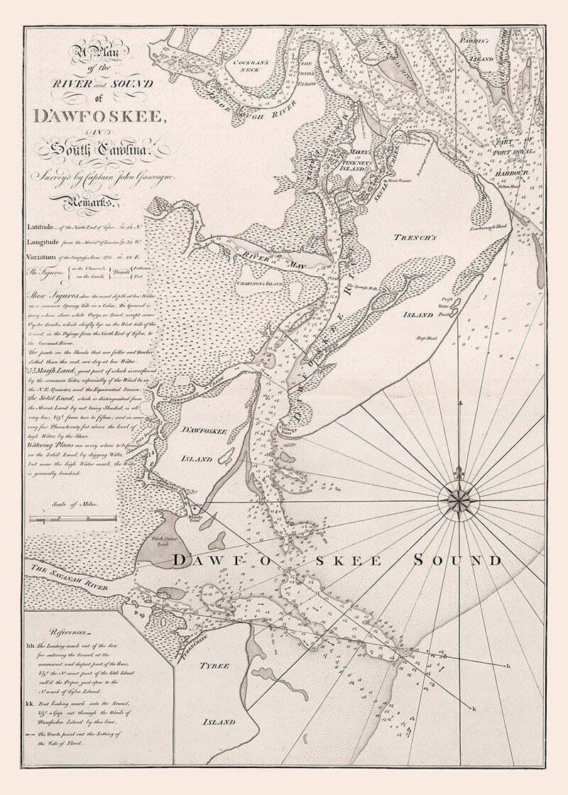 1776 Nautical Chart of Dawfoskee Sound South Carolina