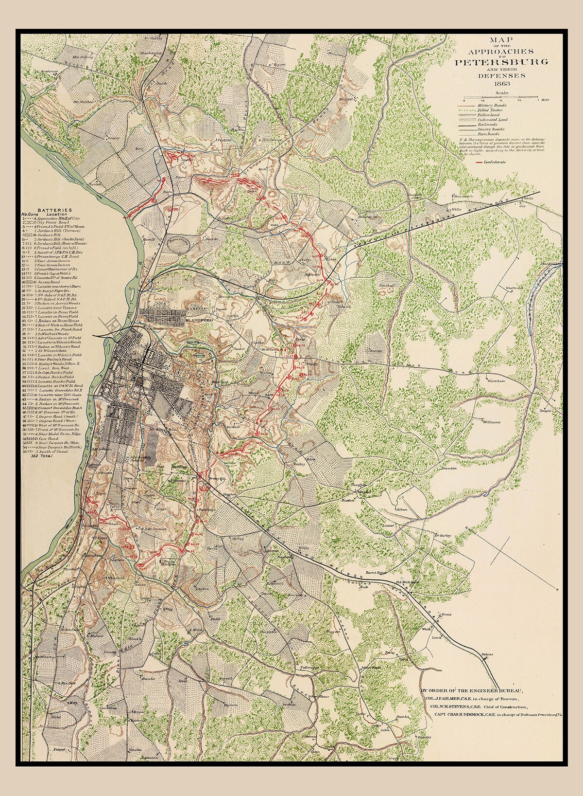 1863 Map of Petersburg Virginia Civil War