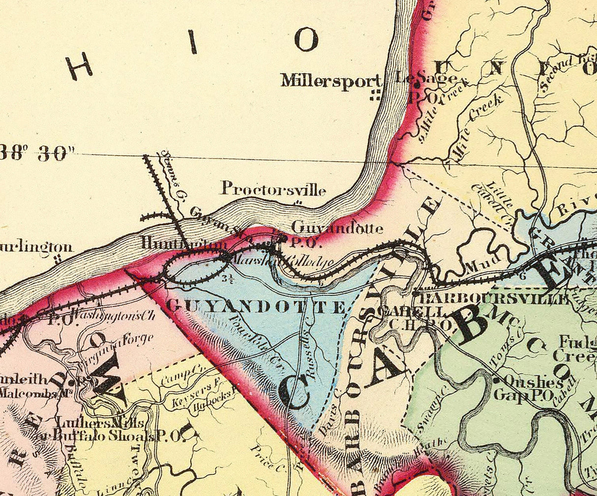 1873 Map of Cabell Wayne Lincoln and Logan County West Virginia