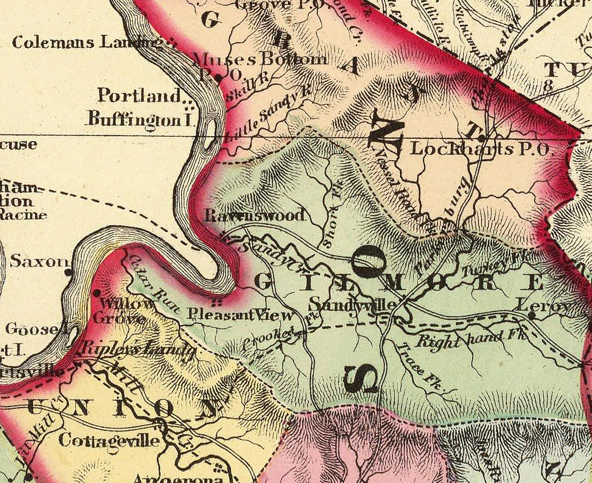 1873 Map of Mason Jackson and Roane County West Virginia