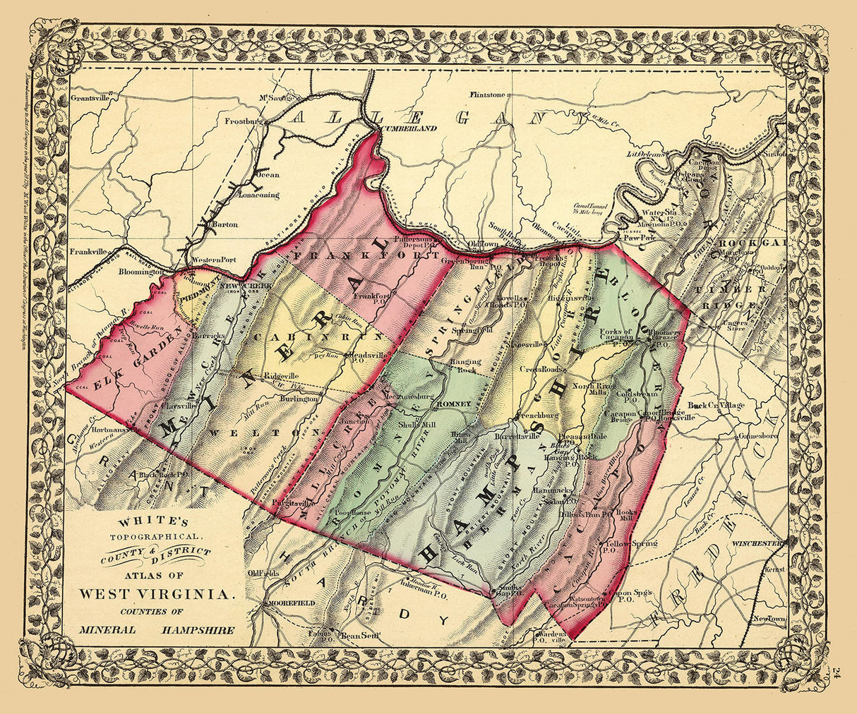 1873 Map of Mineral and Hampshire County West Virginia