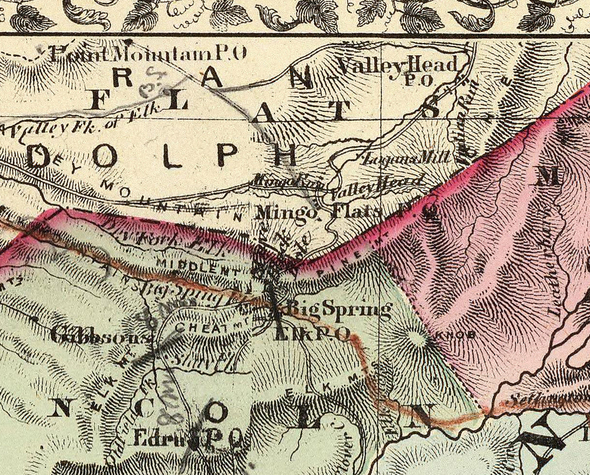 1873 Map of Pocohontas and Greenbrier County West Virginia