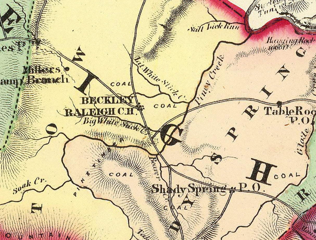 1873 Map of Raleigh Mercer Summers and Monroe County West Virginia