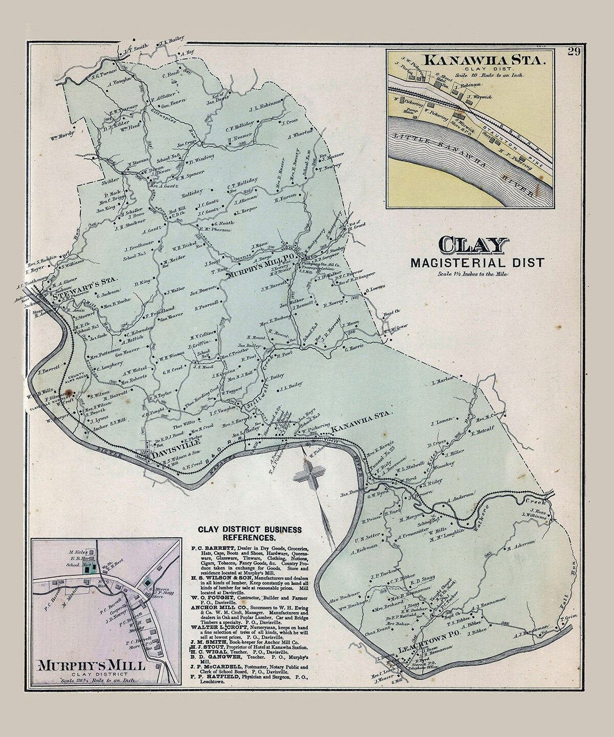 1886 Map of Clay District Wood County West Virginia