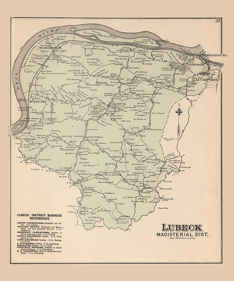 1886 Map of Lubeck District Wood County West Virginia