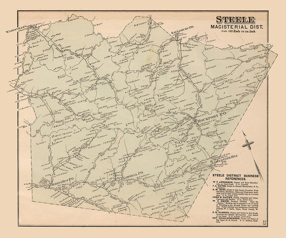 1886 Map of Steele District Wood County West Virginia