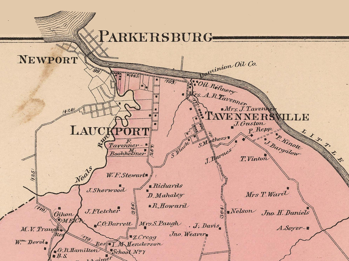 1886 Map of Tygart District Wood County West Virginia