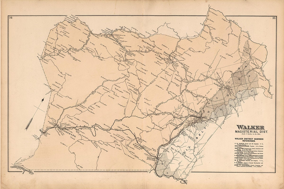 1886 Map of Walker District Wood County West Virginia