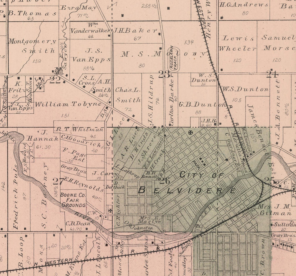 1886 Map of Belvidere Township Boone County Illinois