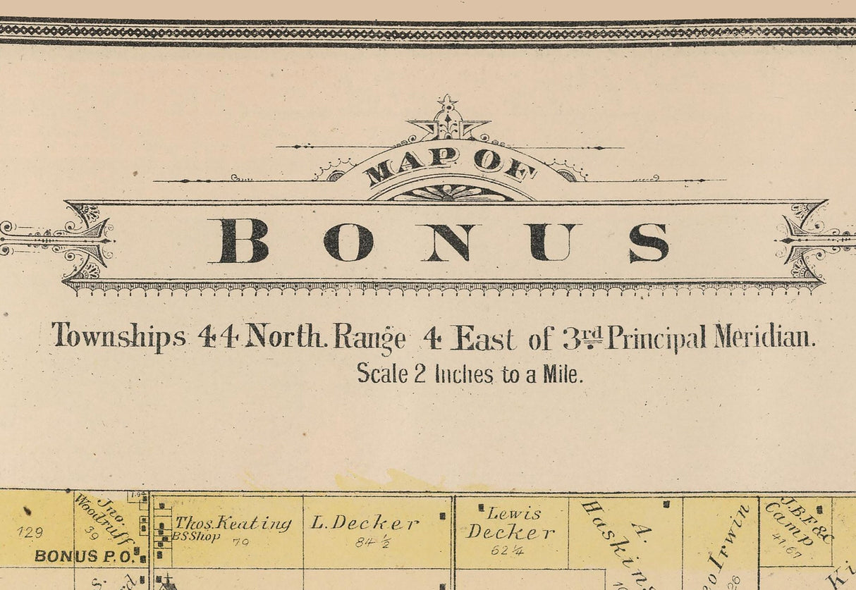 1886 Map of Bonus Township Boone County Illinois