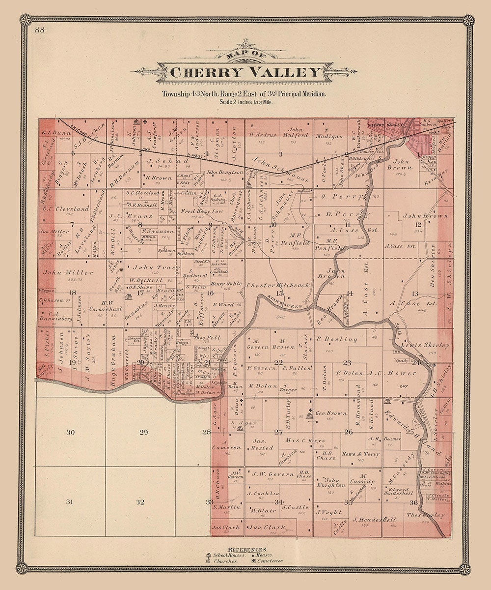 1886 Map of Cherry Valley Township Winnebago County Illinois