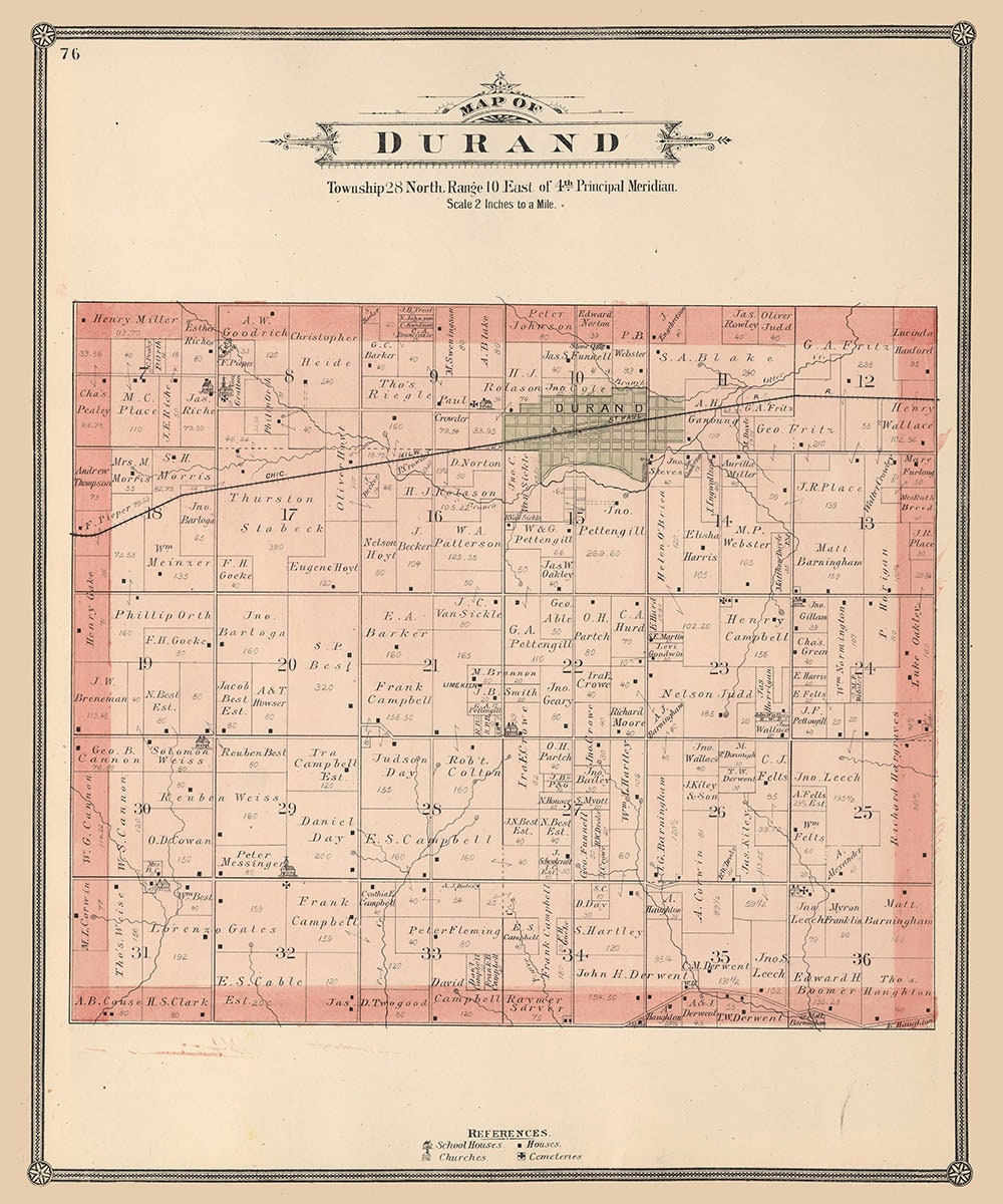 1886 Map of Durand Township Winnebago County Illinois