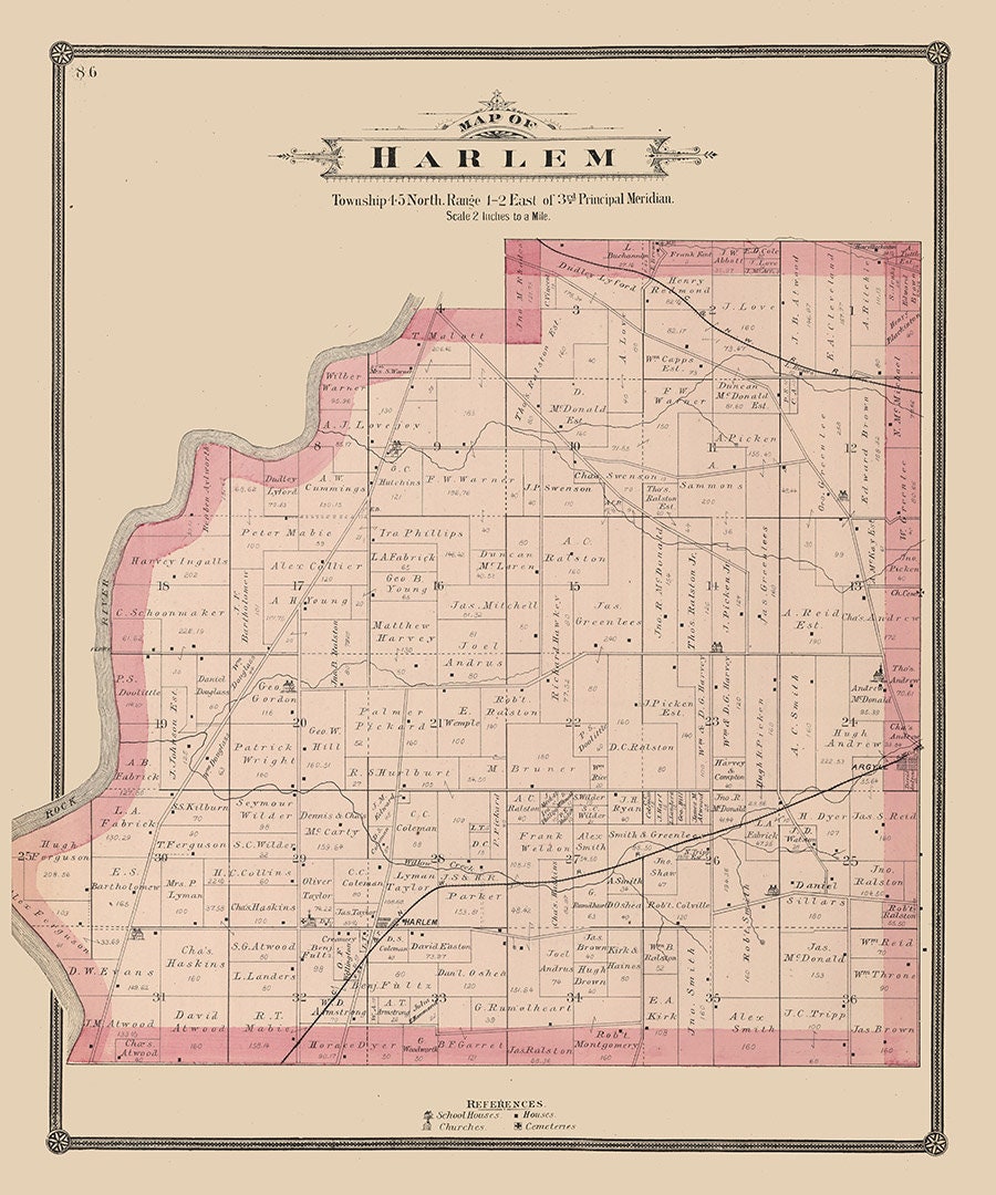 1886 Map of Harlem Township Winnebago County Illinois