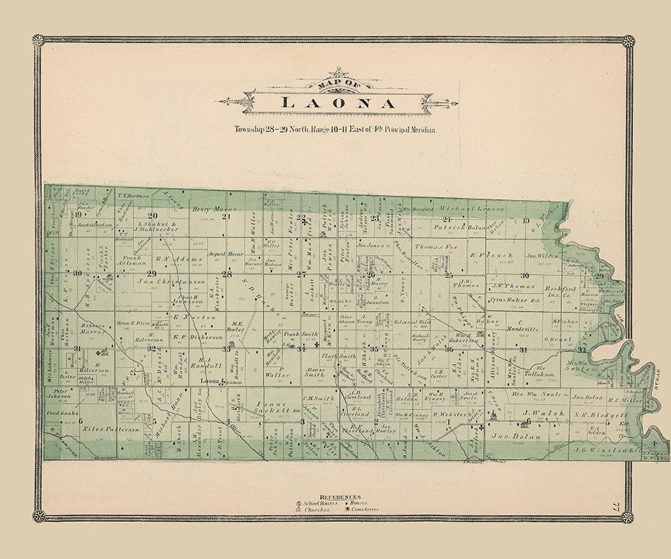 1886 Map of Laona Township Winnebago County Illinois