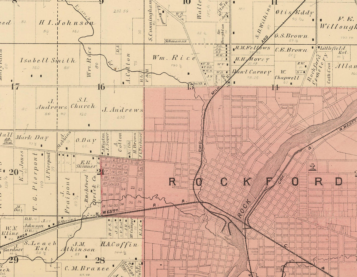 1886 Map of Rockford Township Winnebago County Illinois
