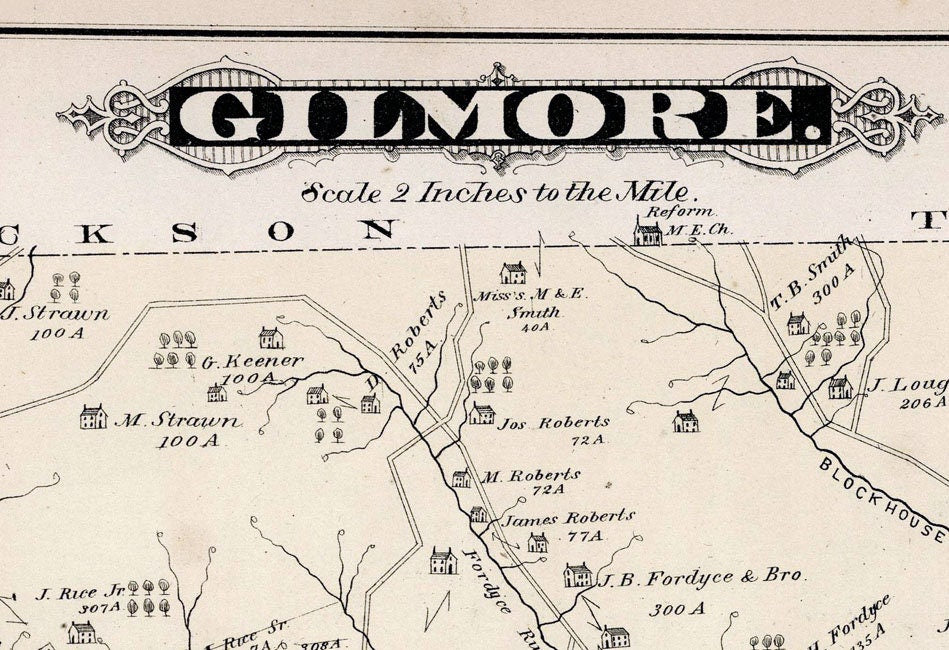 1876 Map of Gilmore Township Greene County Pennsylvania Rogersville Graysville