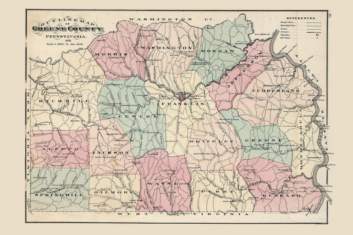 1876 Map of Greene County Pennsylvania