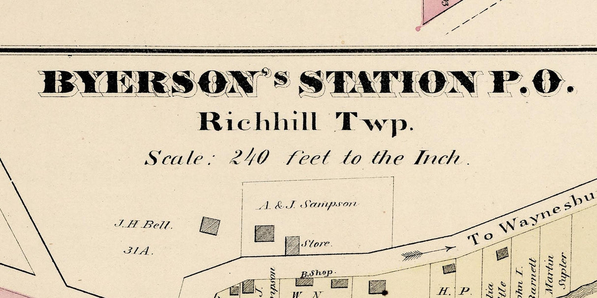 1876 Map of Ryerson Station Greene County Pennsylvania Oak Forest