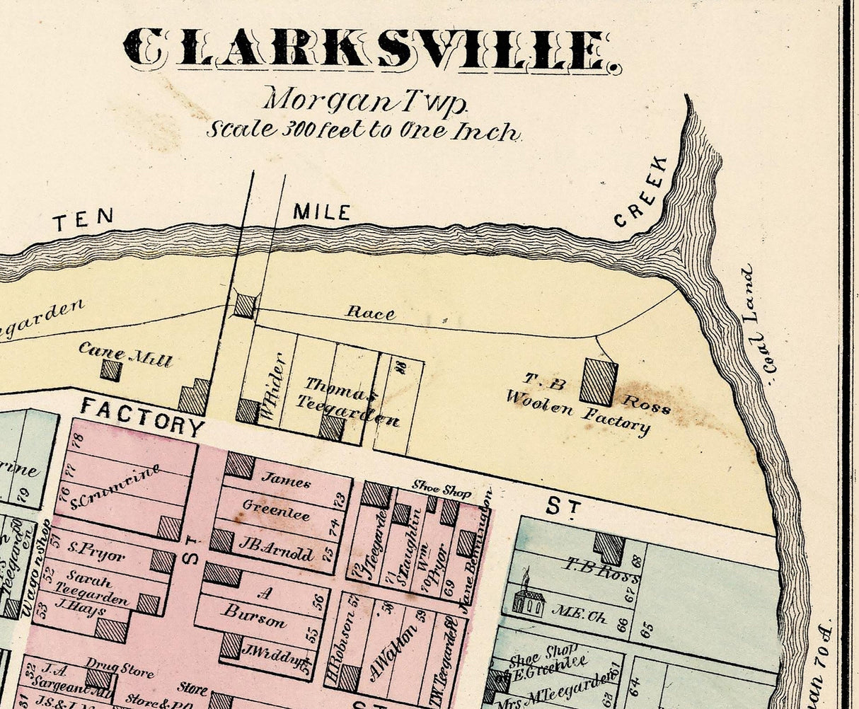 1876 Map of Taylortown Greene County Pennsylvania Clarksville